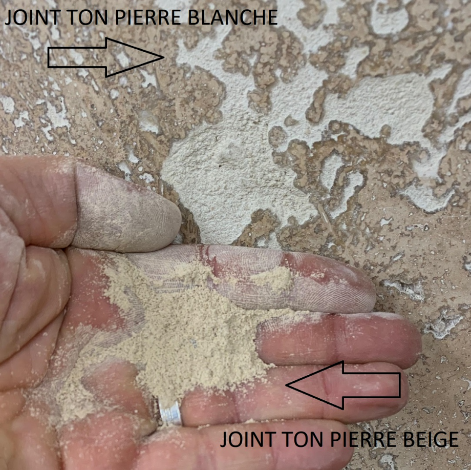 Teinte de joint pour dallage pierre FRANCEPIERRE marque CERCOL ARENARIA (pierre blanche) BOTTICINO (pierre beige)